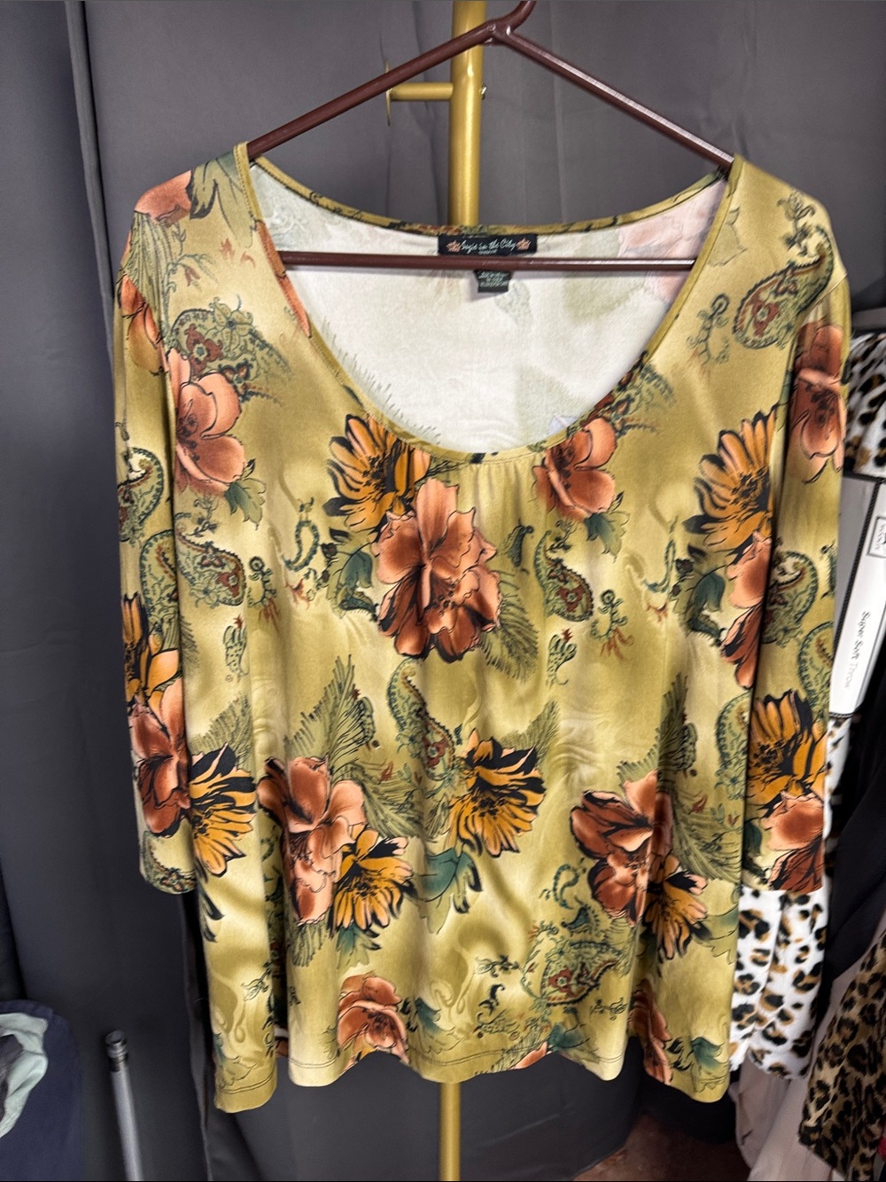 Suzie In The City Gold Floral Scoop-Neck Tunic with Brown Accents
